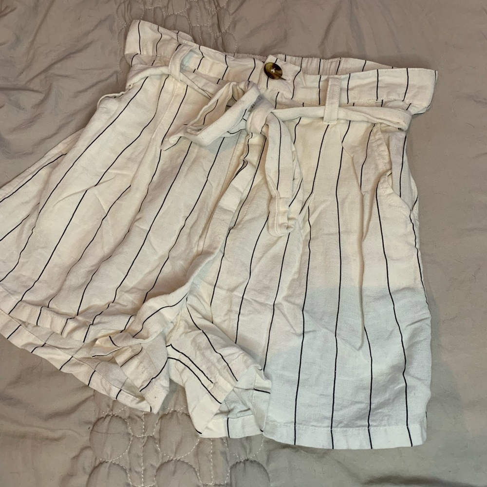 White and black stripe Billabong high waisted shorts